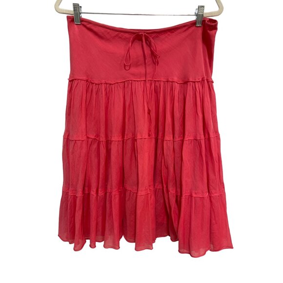 Y2K Express Tiered Boho Skirt Womens XS Pink Cotton Silk Hippie Broomstick - Picture 1 of 7